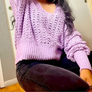 Free People Best Of You V Neck Sweater in Purple Moon size L
